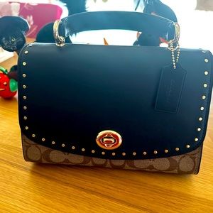 Klare Crossbody in Signature Canvas and Snake with Rivets